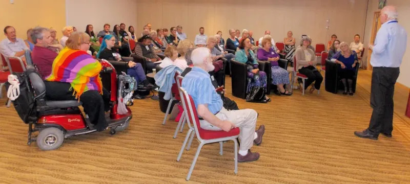 Image: Photograph of a talk by Steve Bowkett at NAWGFest 2016