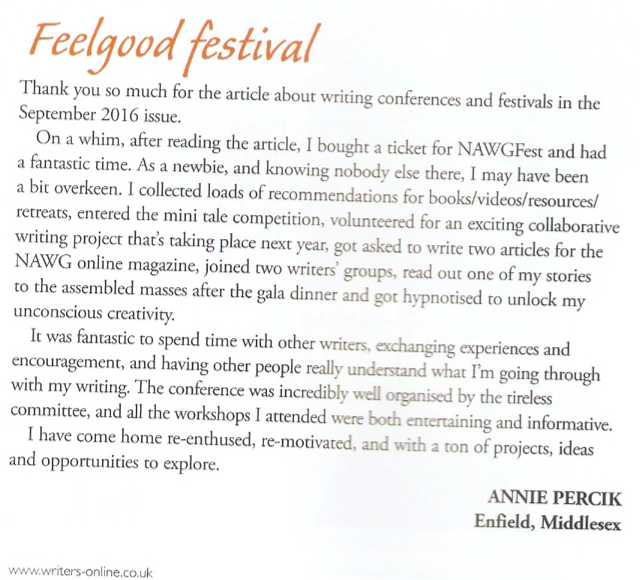 Image: Cutting from Writing Magazine, November 2016