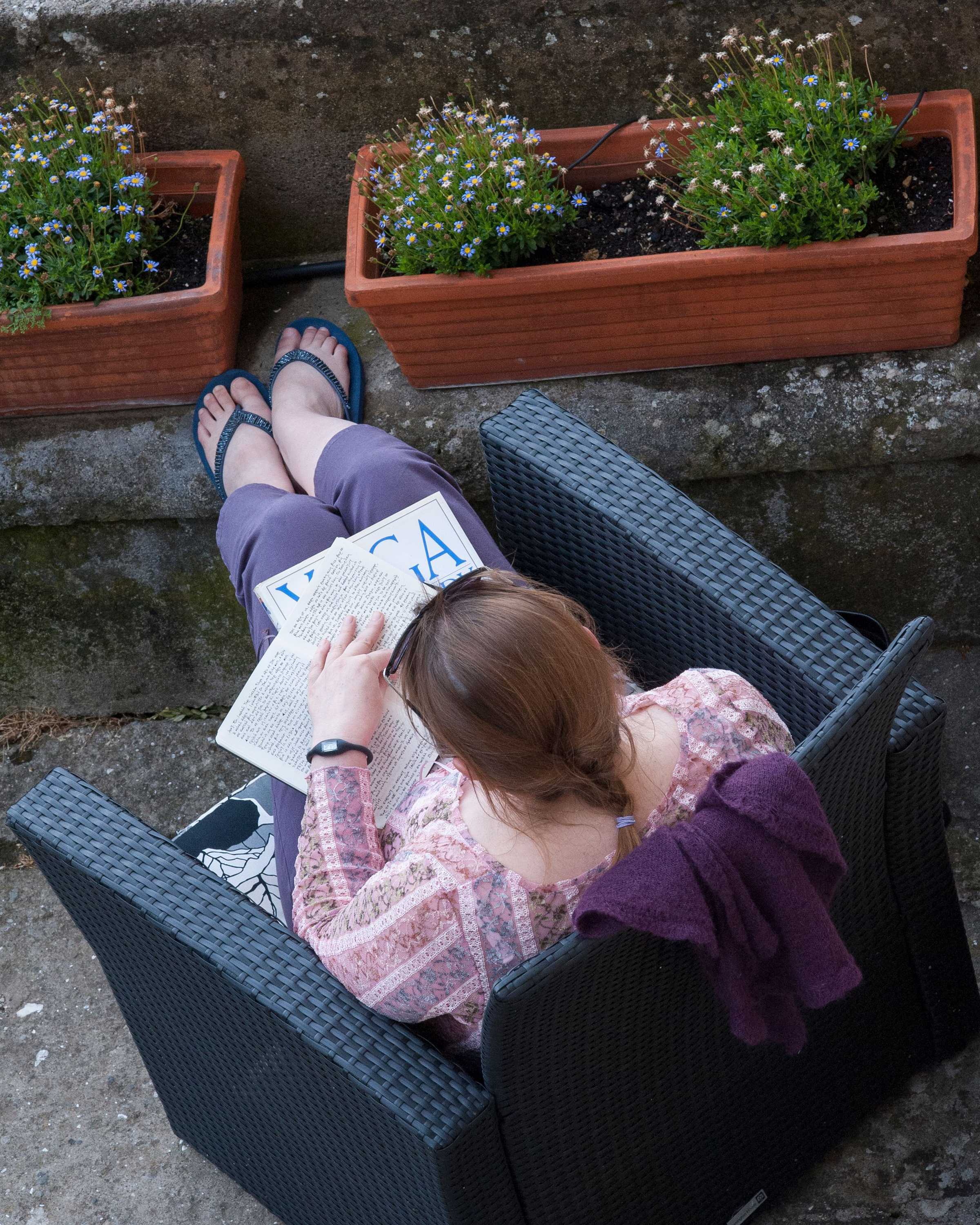 Image: Photograph of Catherine Fitzsimons, reading/writing